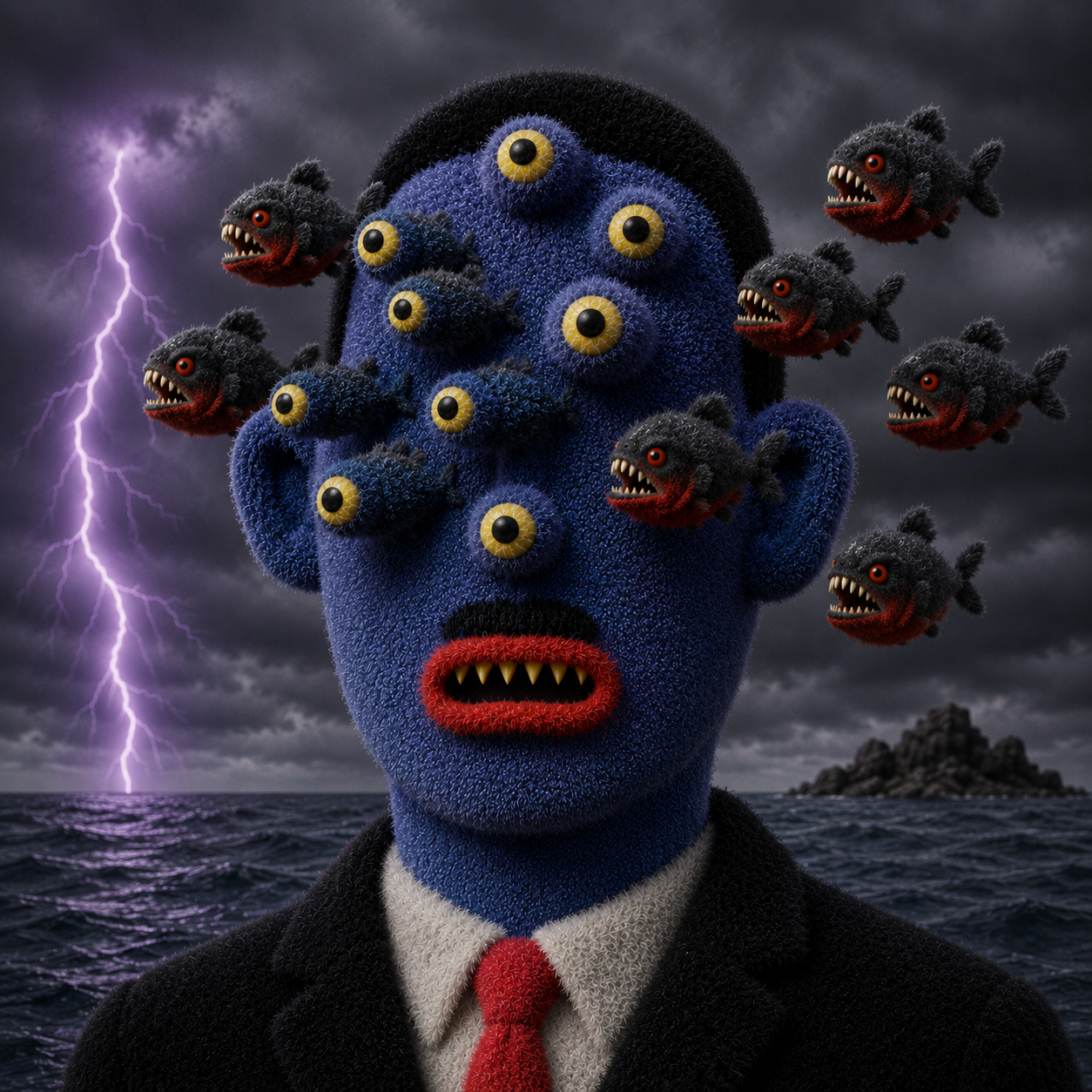Piranha Man with purple lightning